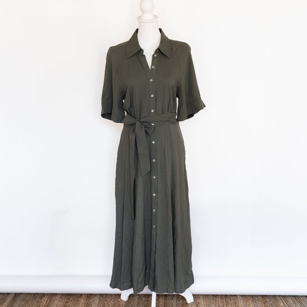 H&M Tie-belt Button Down Shirt Dress Small Midi Casual Classic Viscose Retro